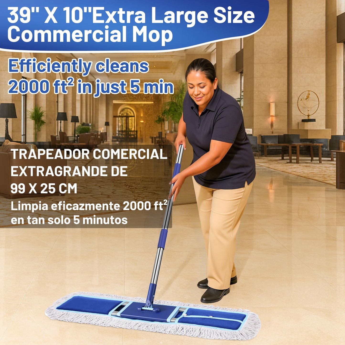EHADOO 36" Commercial Dust Mop: Dry Dust Broom for Hardwood Floors Cleaning - 2 Reausable Mop Pads 59" Long Handle Heavy Duty Frame - Professional Cleaning Supplies for Hotel Warehouse School Janitor