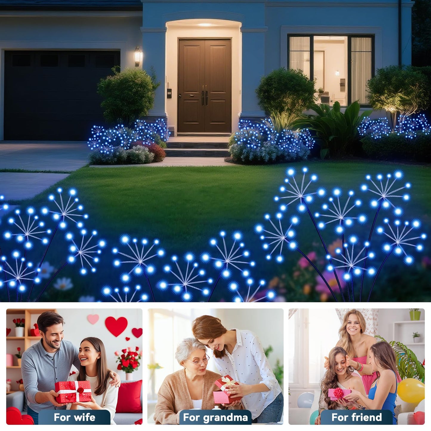Solar Garden Lights 2 Pack Waterproof Swaying Starburst Light Solar Outdoor Lights For Yard Patio Walkway Pathway Party Wedding Decoration Unique Gifts For Women Blue