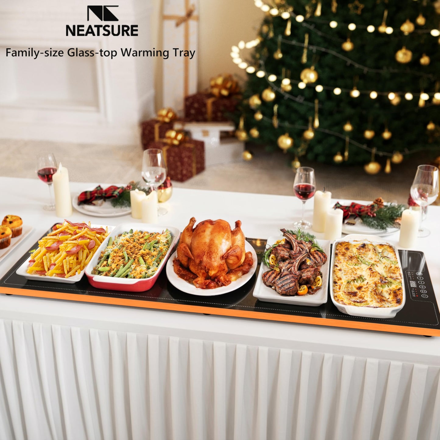 Food Warming Tray for Parties Buffet, 40"x14" Extra Large Long Glass Top Electric Warmer Mat with 9 Temp Settings and Timer, Buffet Servers and Warmers, Food Heater Hot Plate for Catering Gathering