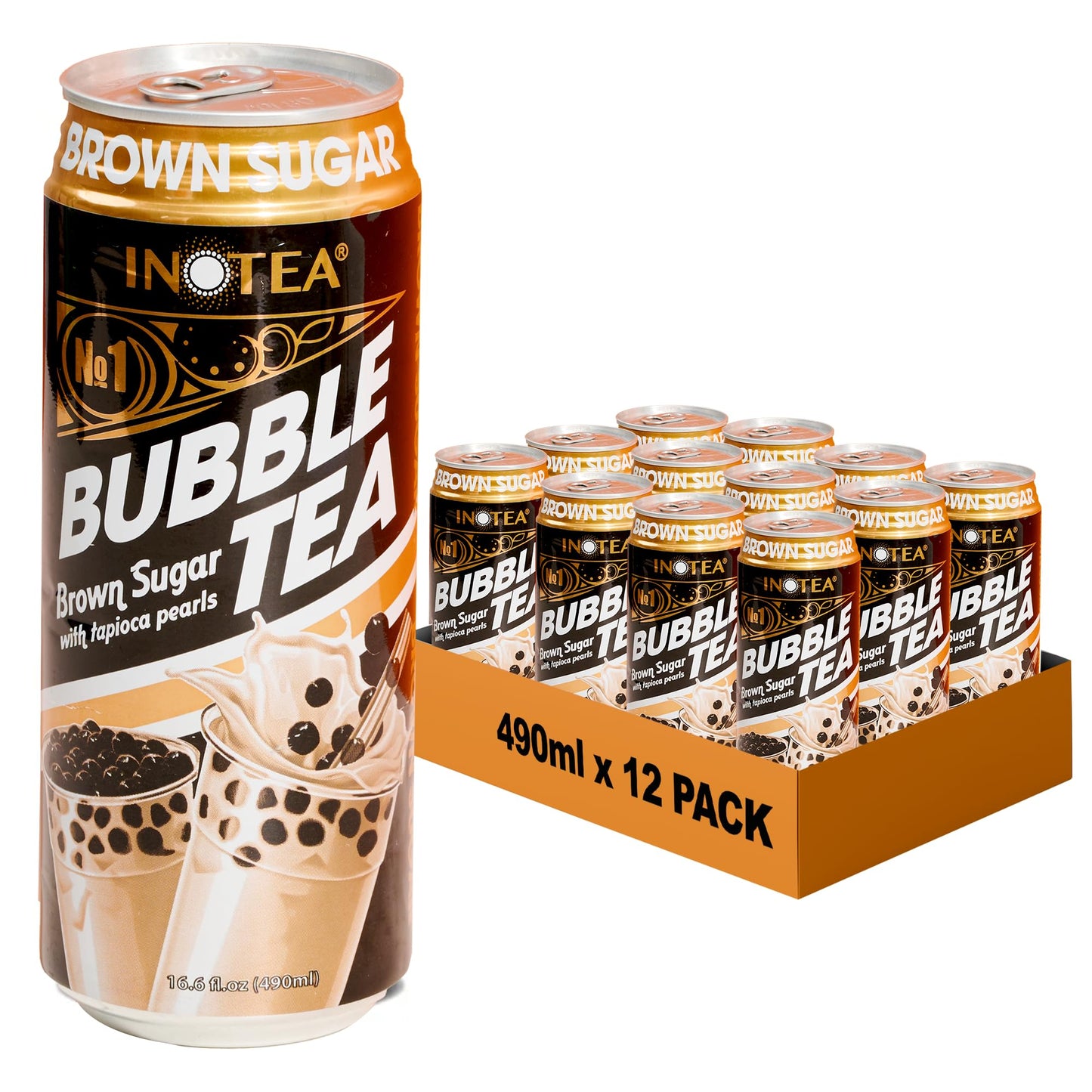 Inotea Bubble Tea with Tapioca Pearls - Delicious, Instant Boba Tea - Ready-to-Drink Black Milk Tea - Comes in Large 16.6 oz Can