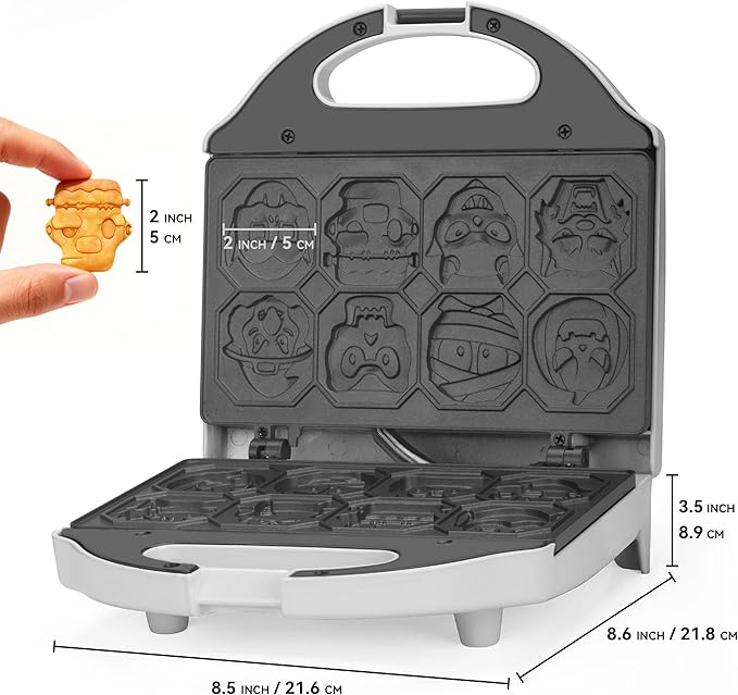 Spooky Mini Waffle Maker for Kids, Mini Pancake Maker Machine, Electric Small Waffle Iron, 8 Fun Character Waffle Maker, Gift for Christmas Halloween, White