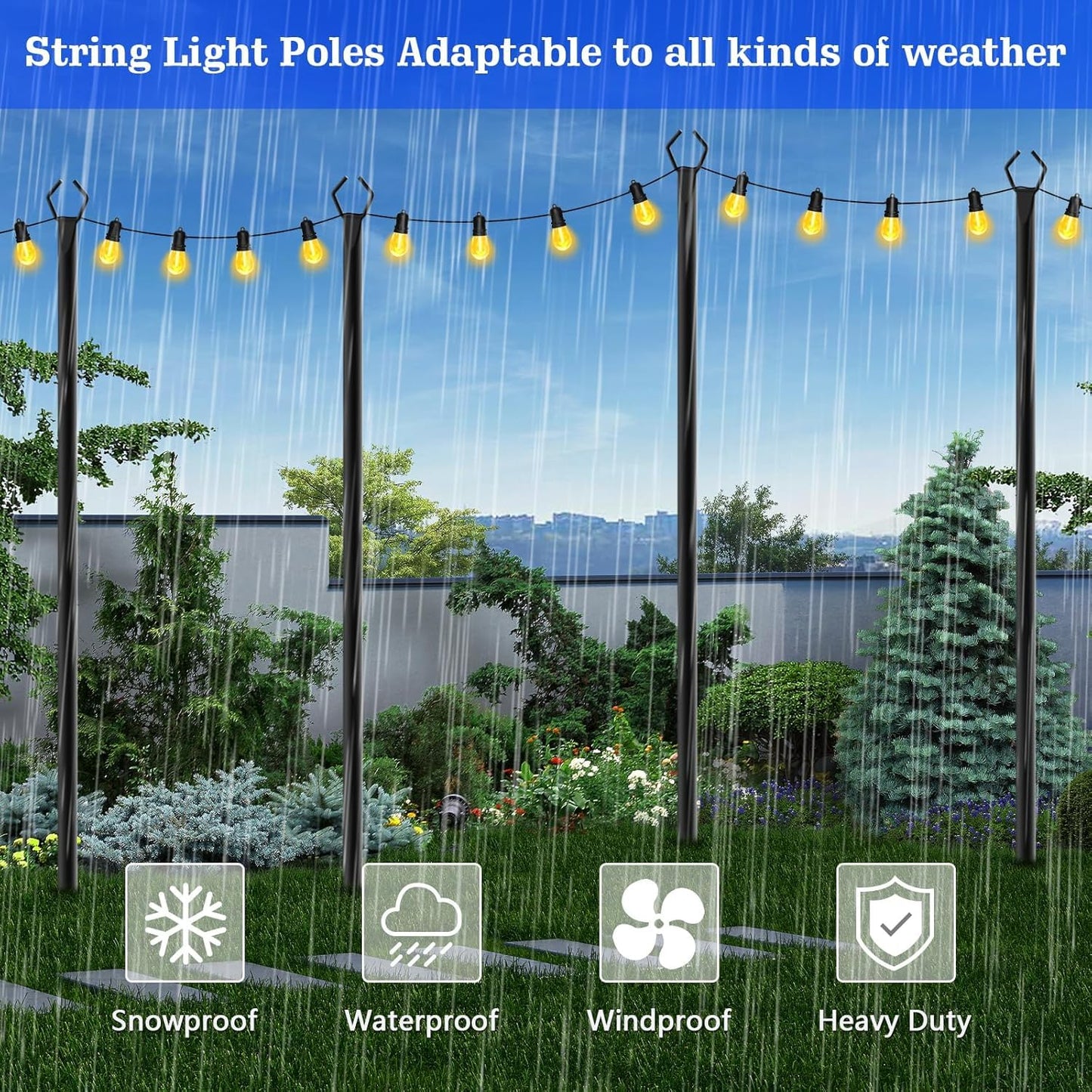 SINLEY String Light Poles, 10 Ft Metal Poles with Fork, 10 Pack, Black for Outdoor Use, Patio, Deck, Garden, Party