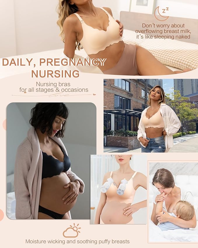 As Fairy Nursing Bras for Breastfeeding Wavy Seamless Comfort Maternity Bralette Wireless Pregnancy Sleep Bra with Support