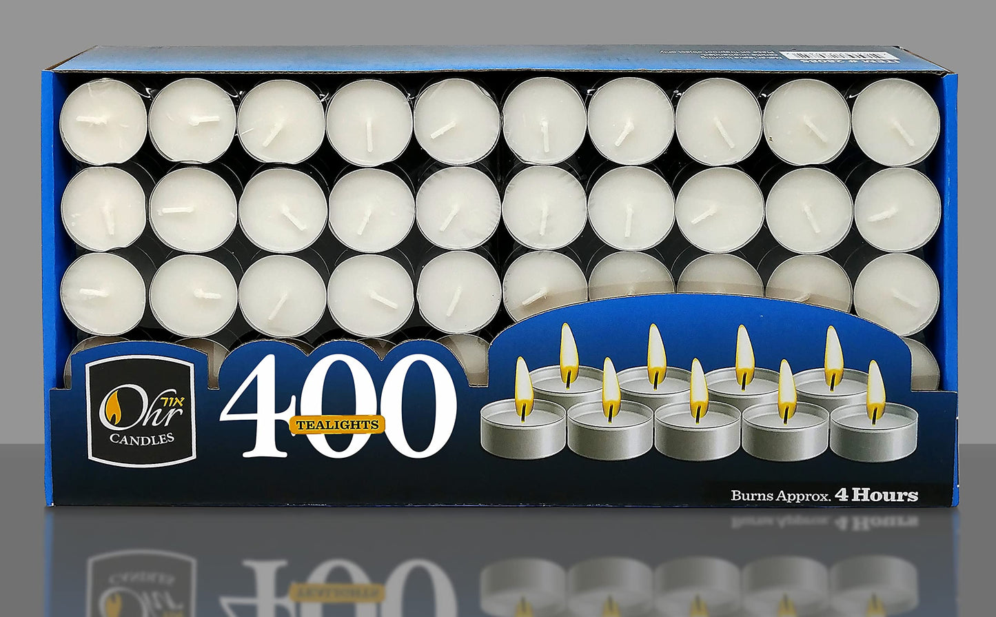 OHR CANDLES Tealight Candles 400 Pack Unscented White Wax 4 Hour Burn Time Model 28088