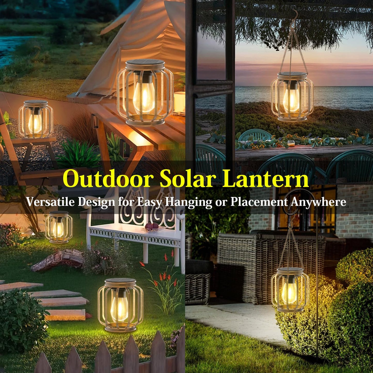 Bonlion Solar Lanterns Upgraded Metal Outdoor Lights Brighter Hanging Solar Lights For Outside Waterproof Auto On/Off Warm White Lighting For Yard Garden Patio Pathway Decor (Bronze 2 Pack)