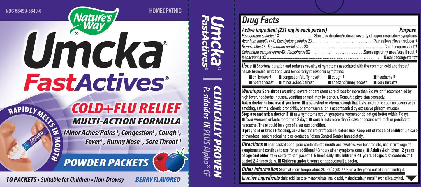 Nature's Way Umcka FastActives Cold+Flu Powder Packets, Fever††, Sore Throat, Cough, and Congestion Relief, Berry Flavored, 60 Packets