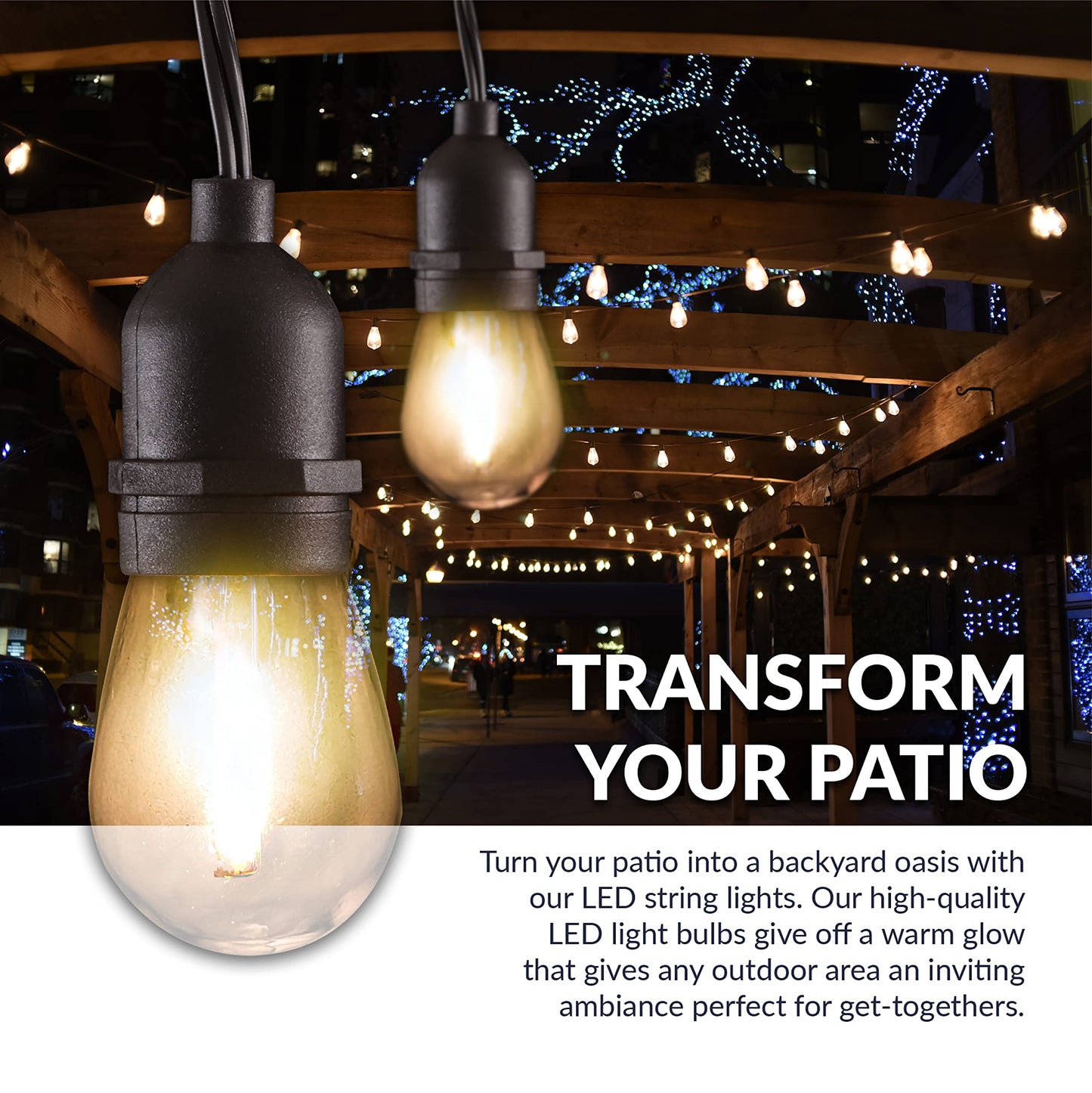 Newhouse Lighting LED String Lights, Dimmable, 48ft, 16 Bulbs, Weatherproof, Black, Model CSTRINGLEDDIM