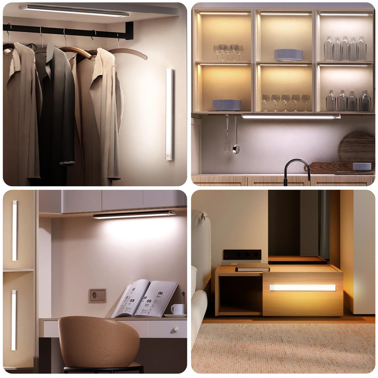 Pzsunly Under Cabinet Lighting 74 Led 2200Mah Rechargeable Motion Sensor Light 3 Colors Dimmable Magnetic Closet Lights Indoor Night Lights For Kitchen Bedroom Stairs 5 Pack