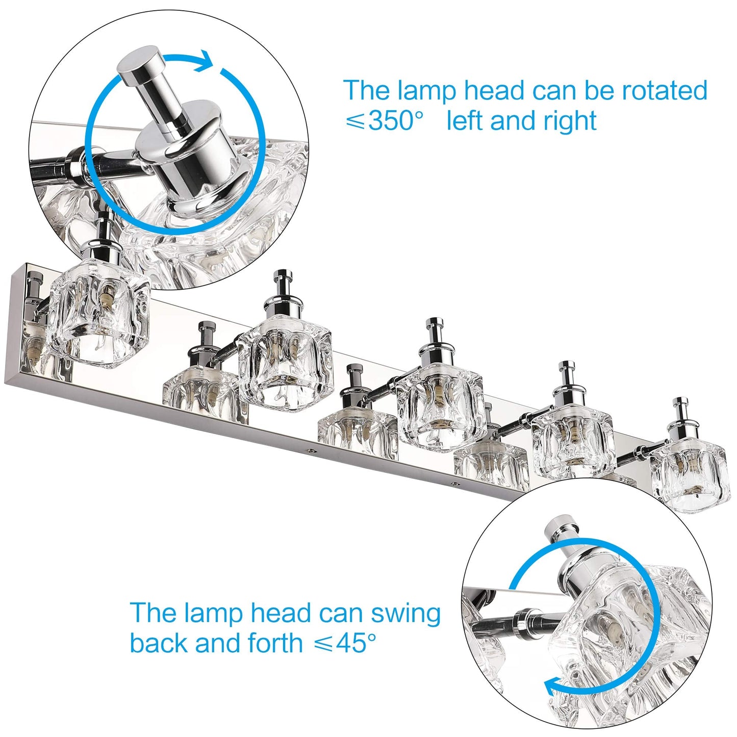 Presde Modern 5-Lights Bathroom Vanity Light Fixtures, Chrome Gloss Finish, Led Wall Lighting (Bulb Excluded)