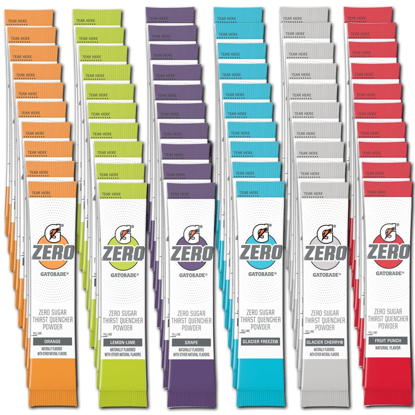 G Zero Powder - Electrolytes Powder Packets Variety - 60 Pack - 6 Flavor - Glacier Freeze Orange G Fruit Punch Lemon Lime & Glacier Cherry - GARIZZE Assortment