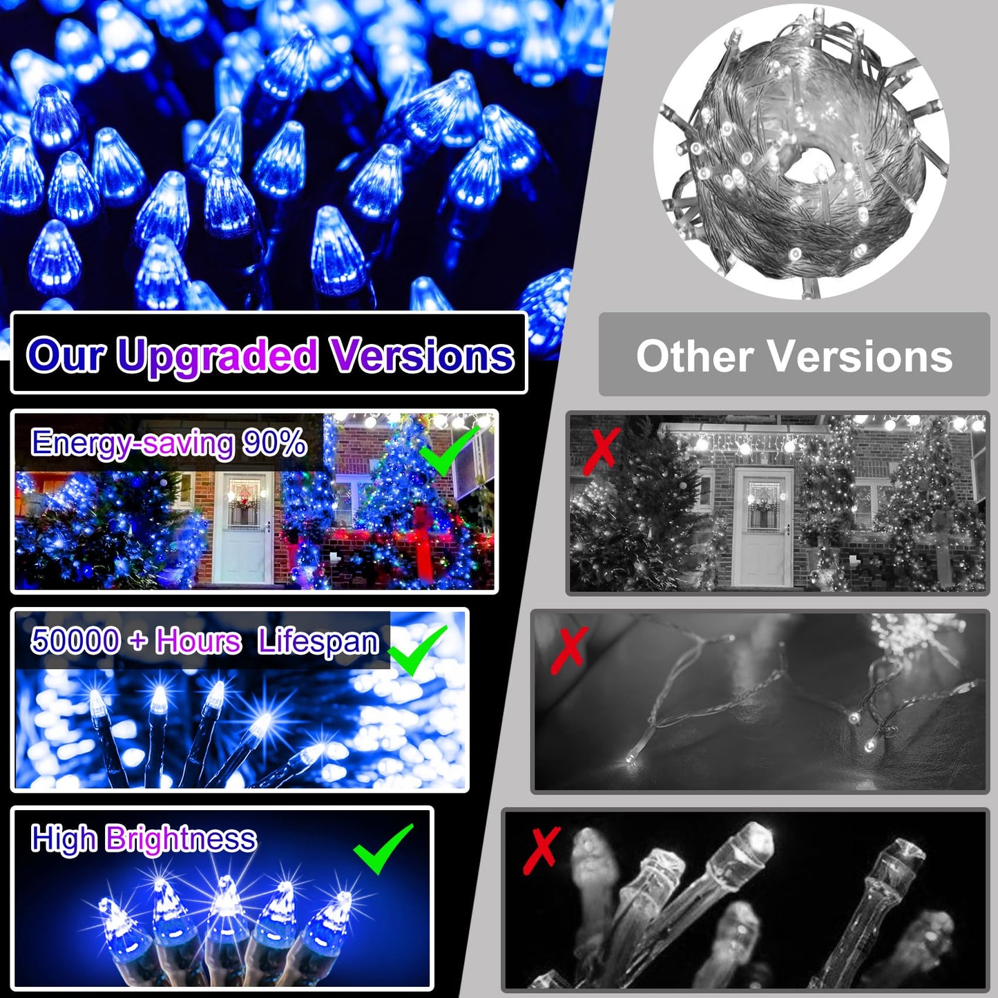 750 Led 256Ft Outdoor Christmas Lights Super Long String Lights 8 Modes Timer Memory Outsite Waterproof Dark Green Wire Fairy Light Strings For Xmas Tree Wedding Holiday Party Decorations Blue