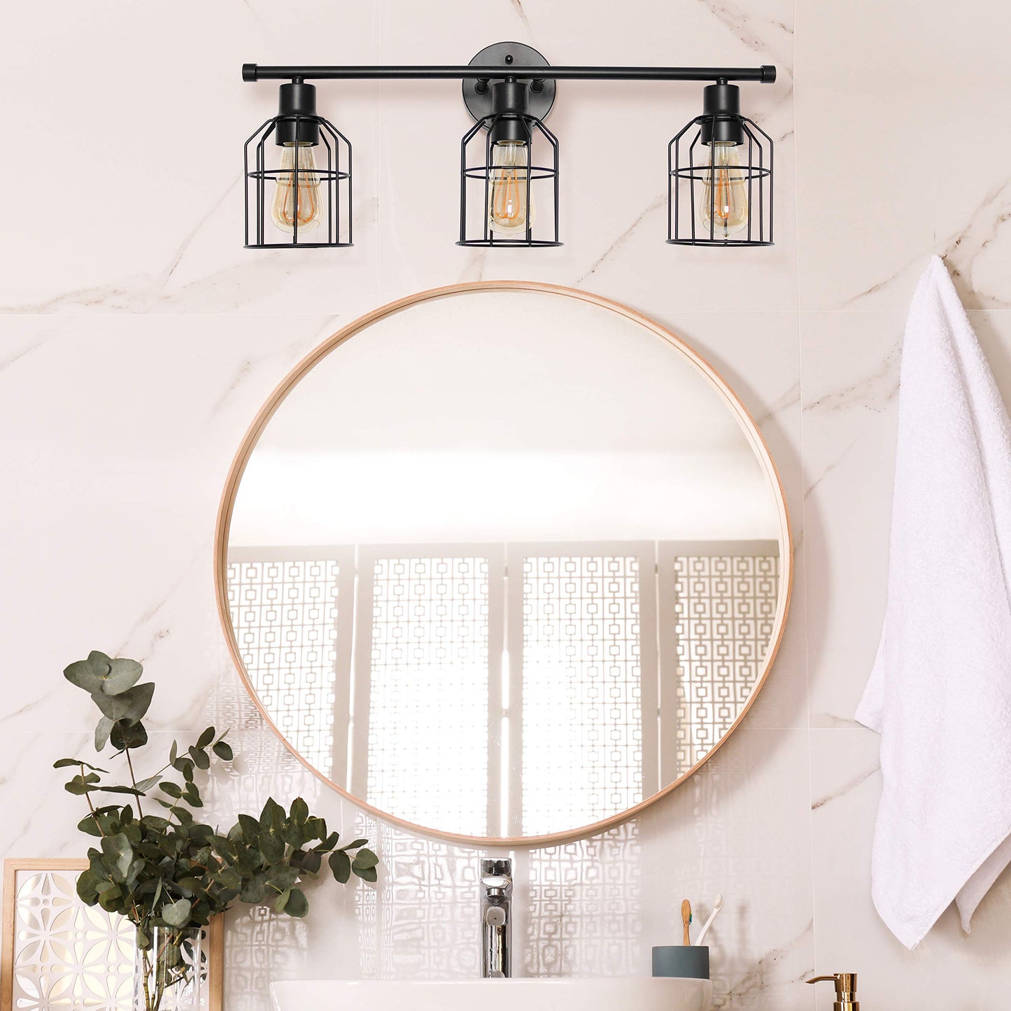 Elegant Designs VT1014-BLK 3 Light Cage Vanity Light, Iron, Matte Black