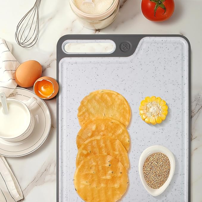 Cutting Boards for Kitchen, Large Cutting Board Set of 2, Non-Slip Cutting Board with Dandle and Juice Groovenon, Dishwasher Safe Cutting Boards (Gray)