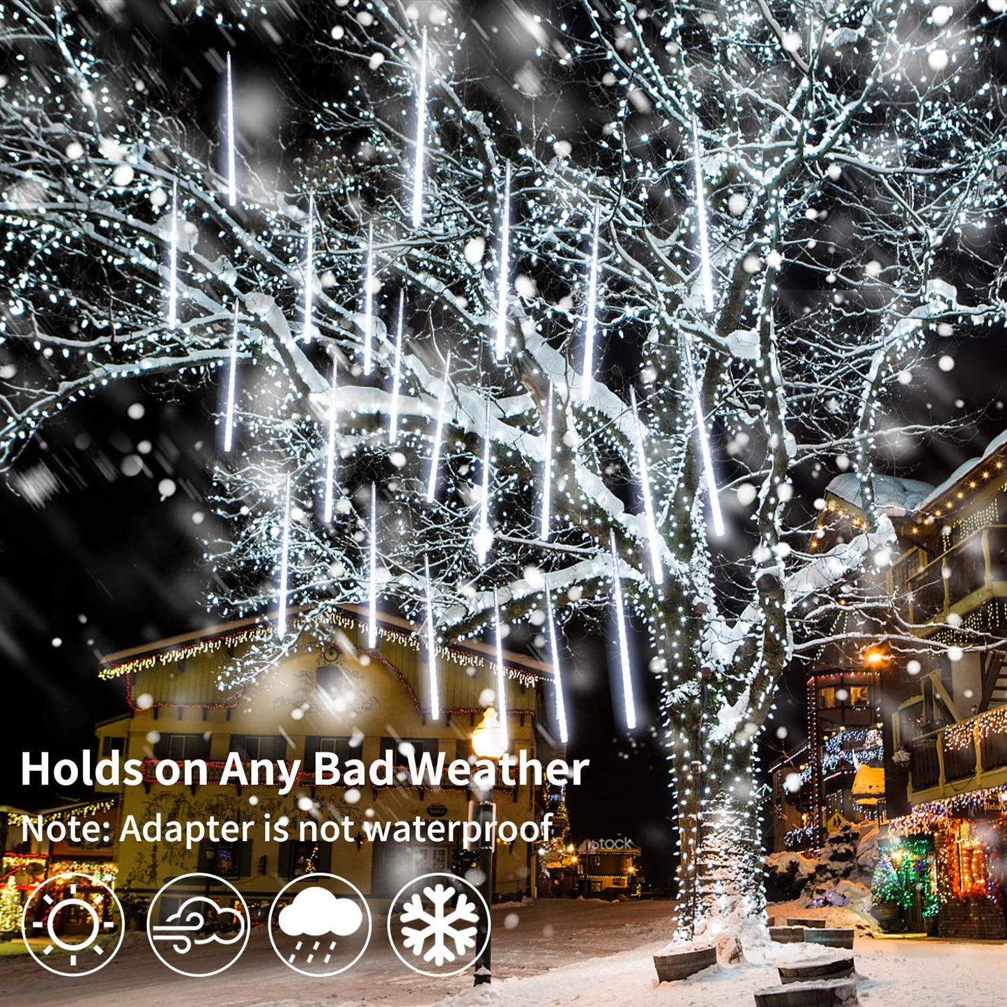 Jjgoo ?4 Pack? Christmas Lights Meteor Shower Rain Lights 20Inch Totally 40 Tube 1440 Leds Icicle Light Outdoor Raindrop Light For Xmas Halloween Wedding Party Tree Holiday Decoration White