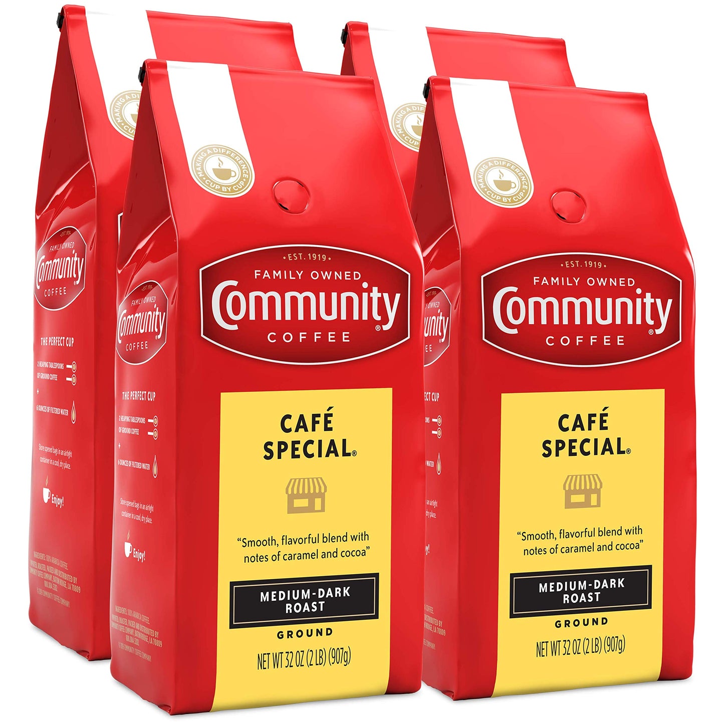 Community Coffee Caf Special Blend Ground Coffee, Medium-Dark Roast, 32 Ounce Bag (Pack of 4)