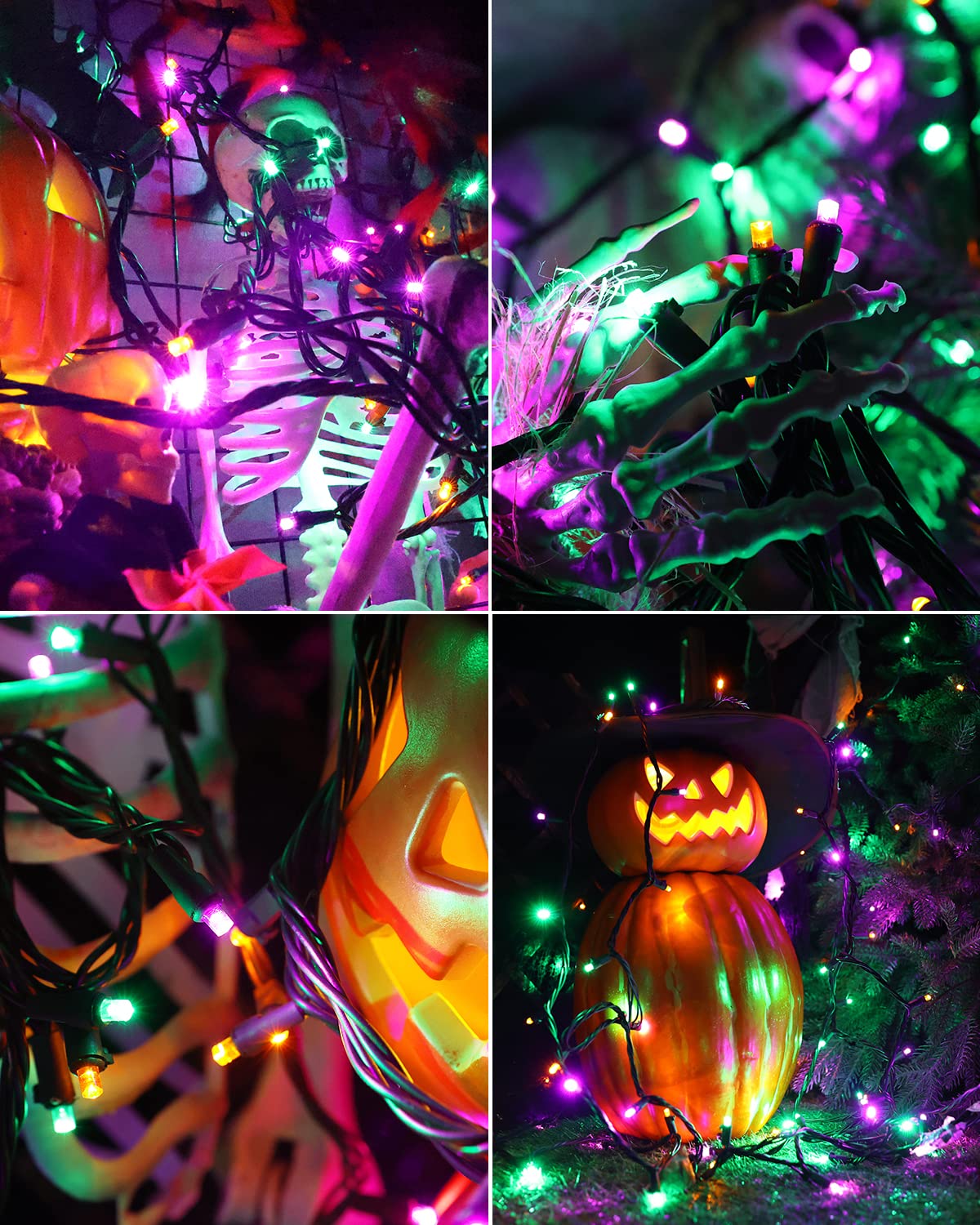 Brizled Halloween String Lights, 33ft, 100 LED, 5MM Wide Angle, UL Certified, Purple Orange Green