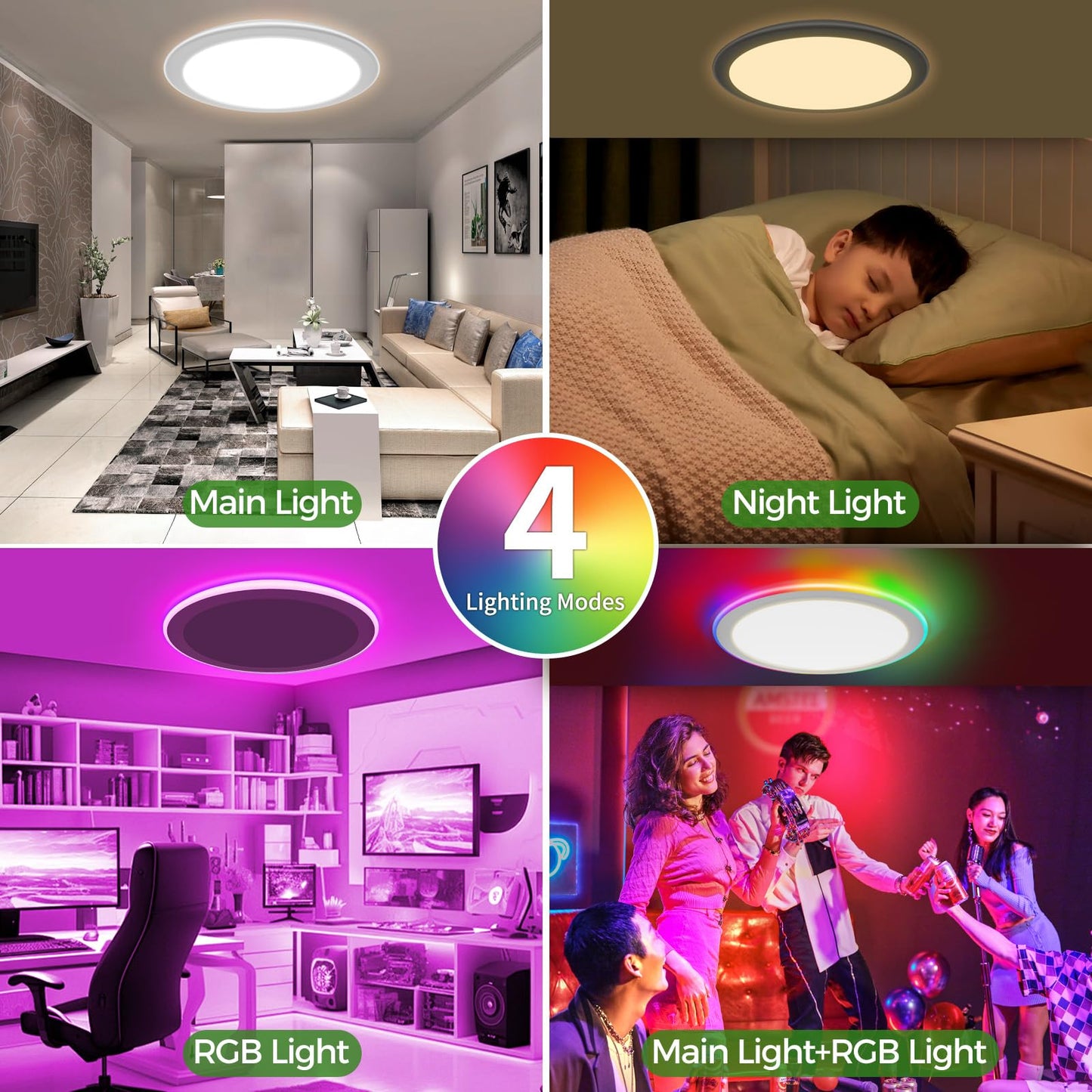 Zemty 16Inch Rgb Flush Mount Ceiling Lights With Remote Control 24W 3000K-6000K Dimmable 3600Lm Led Ceiling Light Fixture With Night Light Ceiling Lamp For Bedroom Kids Room Gaming Party Festival