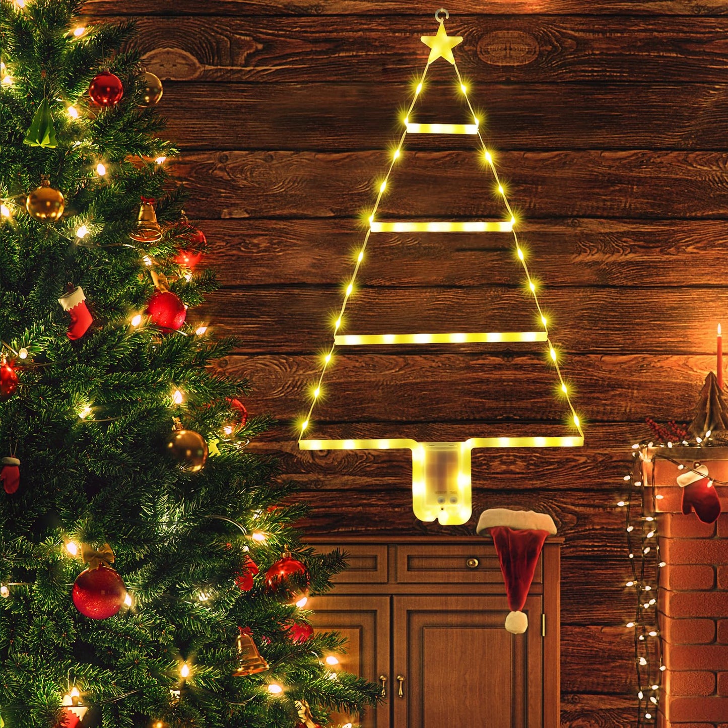 LYHOPE Christmas Decorations Lights, LED Christmas Ladder Light 2ft, 8 Modes & Timer Battery Christmas Light, Xmas LED Ladder Tr