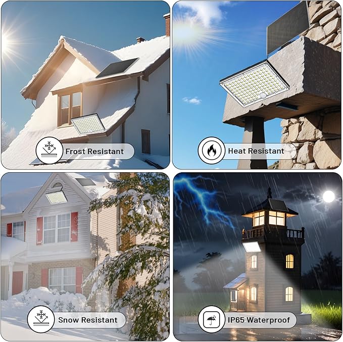 113-LED Outdoor Solar Lights with Motion Sensor, 9000K Cool White, 5M Long Wire, IP65 Waterproof Luces solares para exteriores Yard, Garden, Driveway, Patio, with 2 Year Warranty.