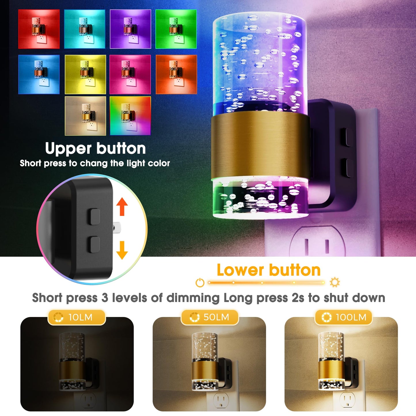 L LOHAS LED Night Light, Dimmable Plug-In with Remote Control, RGB Color Changing, 2 Pack, Model A-YKGY19709US-2