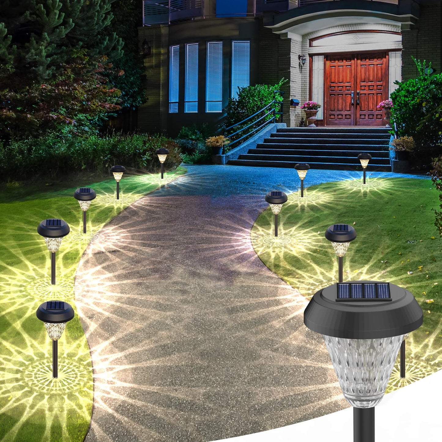 pearlstar 8 Pack Solar Lights Outdoor Waterproof, Warm White Pathway Lights Solar Powered,Solar Garden Light,Landscape Lighting