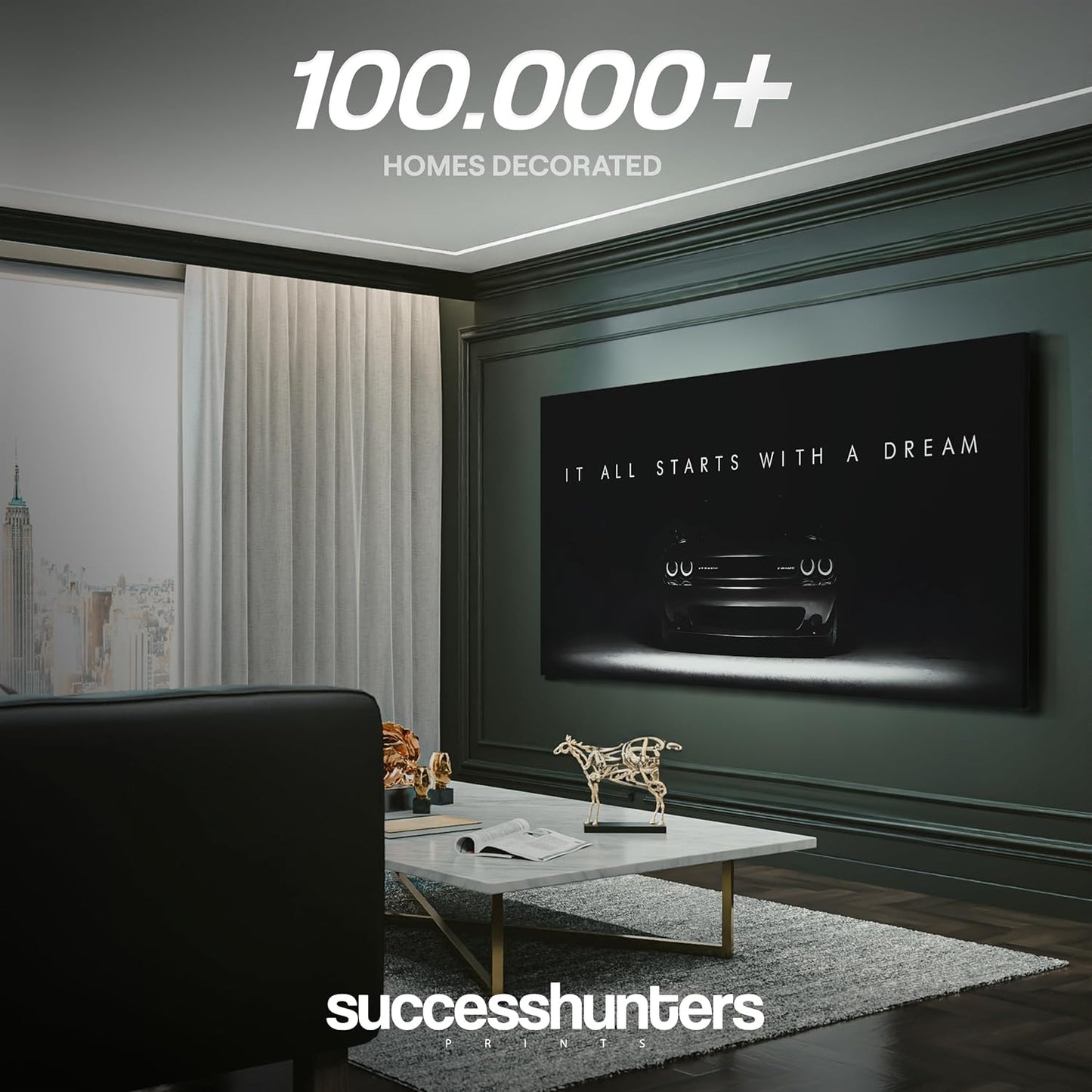 Motivational Wall Art for Office, Super Car Art Canvas, Inspirational Automotive Decor for Challenger Sportscar Lovers, Motivational Wall Decor for Office and Home, Inspiring Car Poster (40 X 20 in)