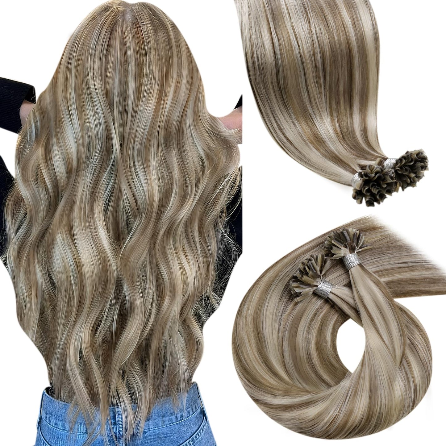 LaaVoo K Tip Hair Extensions Real Human Hair Highlight Ktip Human Hair Extensions Ash Blonde Mix Platinum Blonde Utip Hair Exten