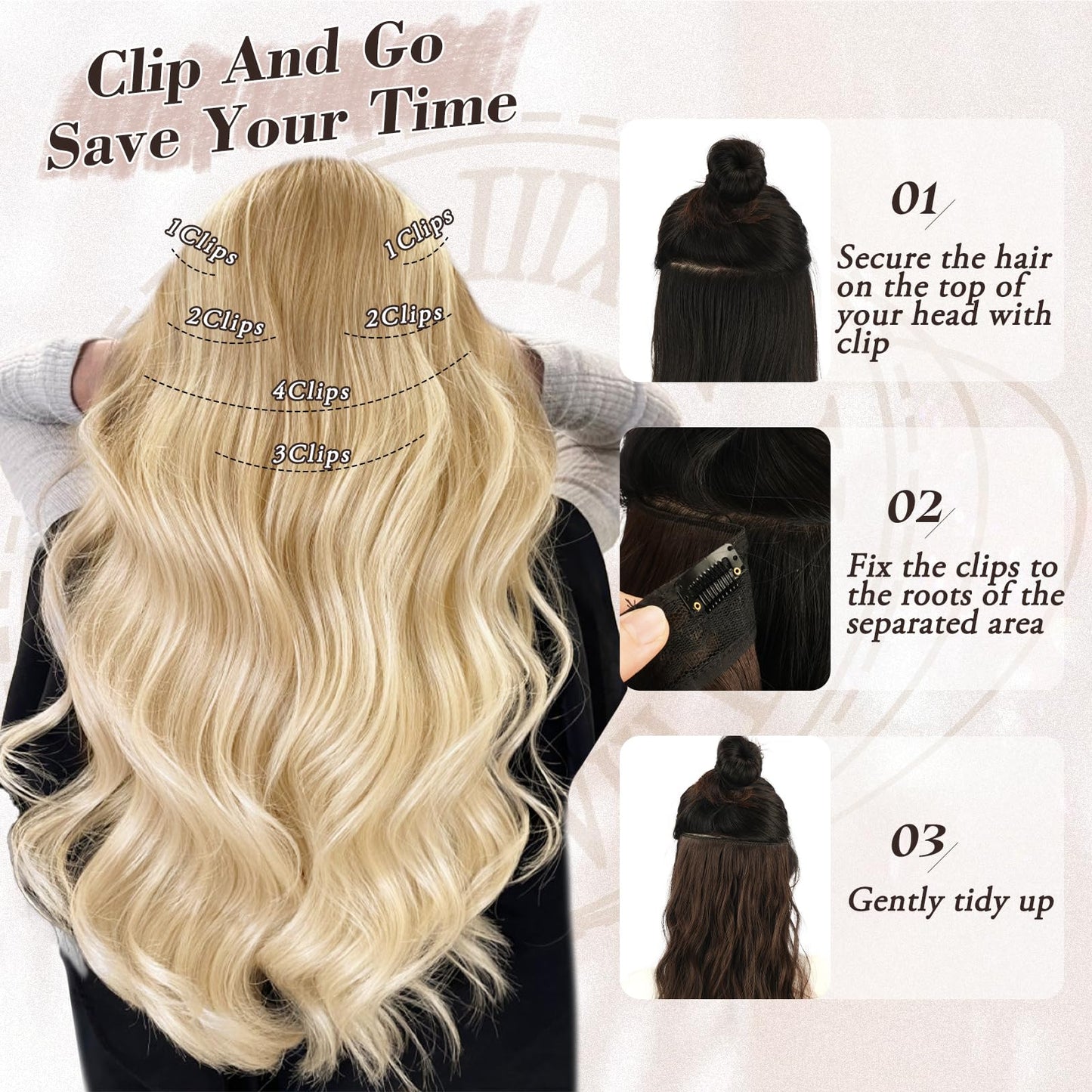 BARSDAR Honey Blonde Clip in Hair Extensions - 20 Inch 6PCs Full Head Beach Wavy Clip in Hair Extensions for Women - Voluminous