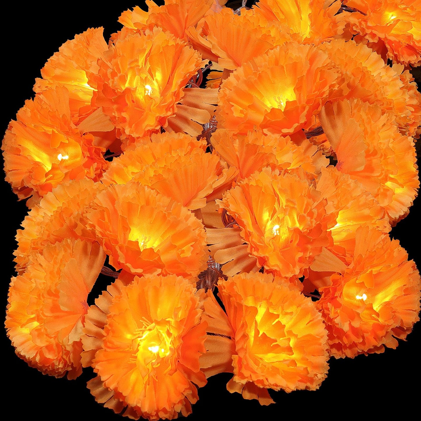 6 Pack Day Of The Dead Lighted Marigold Garland 10 Led Artificial Marigold Flowers String Lights Dia De Los Muertos Decorations For Halloween Diwali Indian Party (6 5 Ft 10 Led)