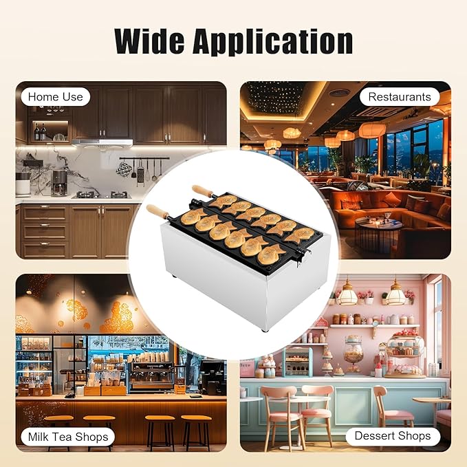 Bepritm Taiyaki Fish Waffle Maker, 2400W Stainless Steel Nonstick Mini Taiyaki Maker with Smart Control, Electric Fish-shaped Waffle Makers for Restaurant Snack Bar Sidewalk Vendors