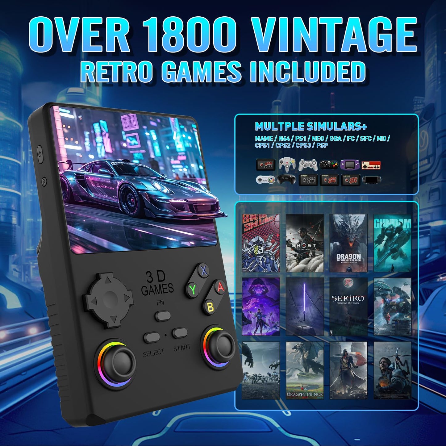 Hugawello R40 PRO Handheld Device, 35000 in 1 high-Definition Gaming mini Retro Video Console, 3.5-inch IPS Screen, 256GB RAM, 45 Built-in emulators, 3800mAh Battery (Black 256GB)