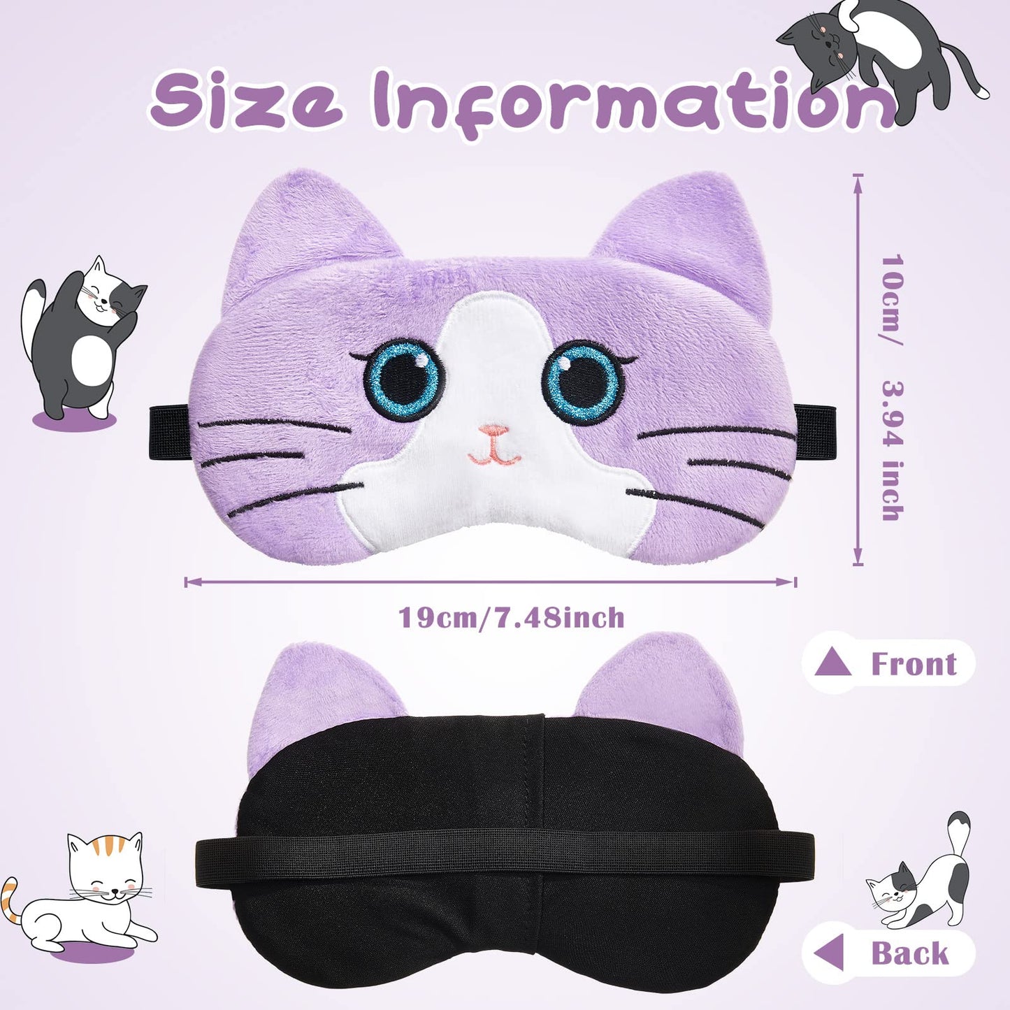 Vicenpal 6 Pcs Kids Sleep Mask Cute Cat Animal Sleeping Eye Cover Soft Lightweight Eyeshade Kawaii Sleeping Mask Funny Cat Blindfolds for Women Girls Teens Kitty Slumber Birthday Party Favors