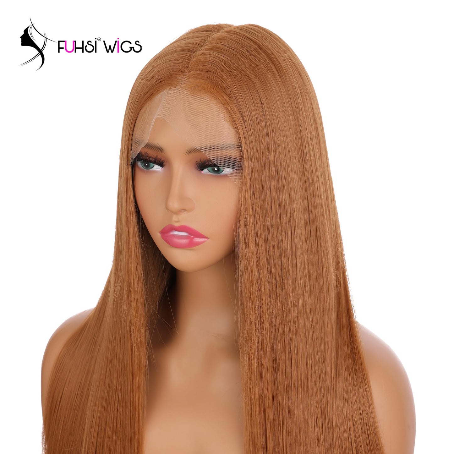 FUHSI 13 6 Khaki Wigs Synthetic Hair Real Natural Wig For Women - Soft & Smooth, Tangle-Free Straight Lace Front Wig,Elastic St