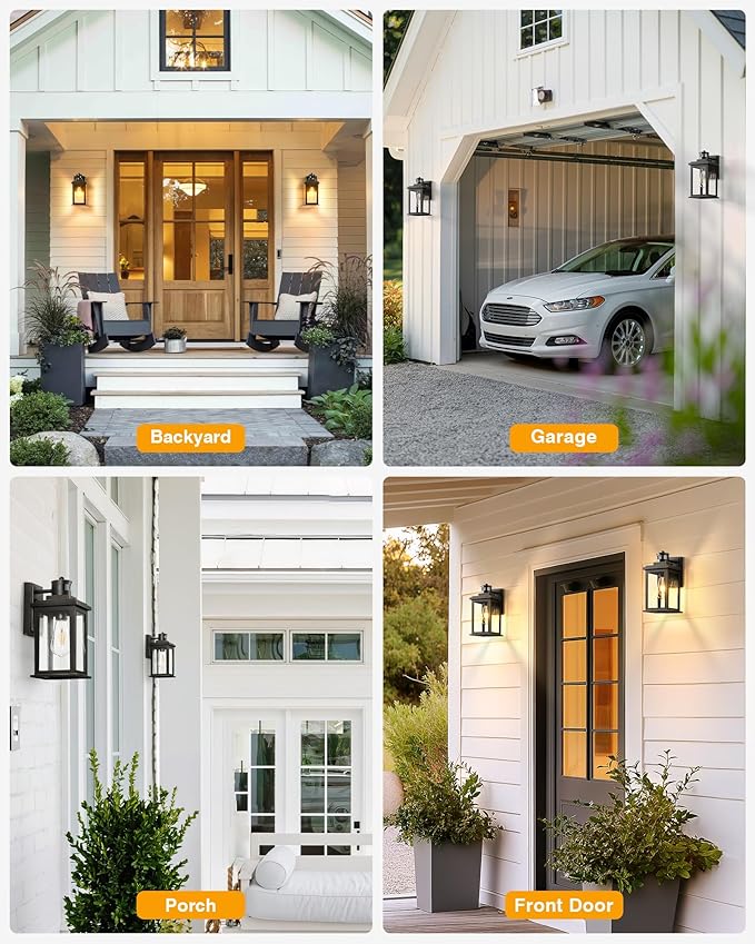 VIANIS 2 Packs Motion Sensor Outdoor Lights for House, Dusk to Dawn Front Porch Light, Black Gold Outdoor Light Fixture Sconce with Tempered Glass for House, Doorway, Entryway,Hardwired, Non-Solar