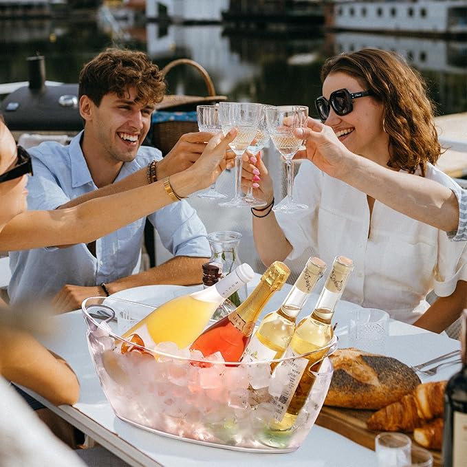 Ice Buckets for Parties, 2 PCS Acrylic Champagne Beverage with 2 Ice Bucket Scoop, Drinks Buckets Tub for Cocktail Bar, Long and Narrow 5.5 Liter Bucket for Party(5.5L) (Clear)