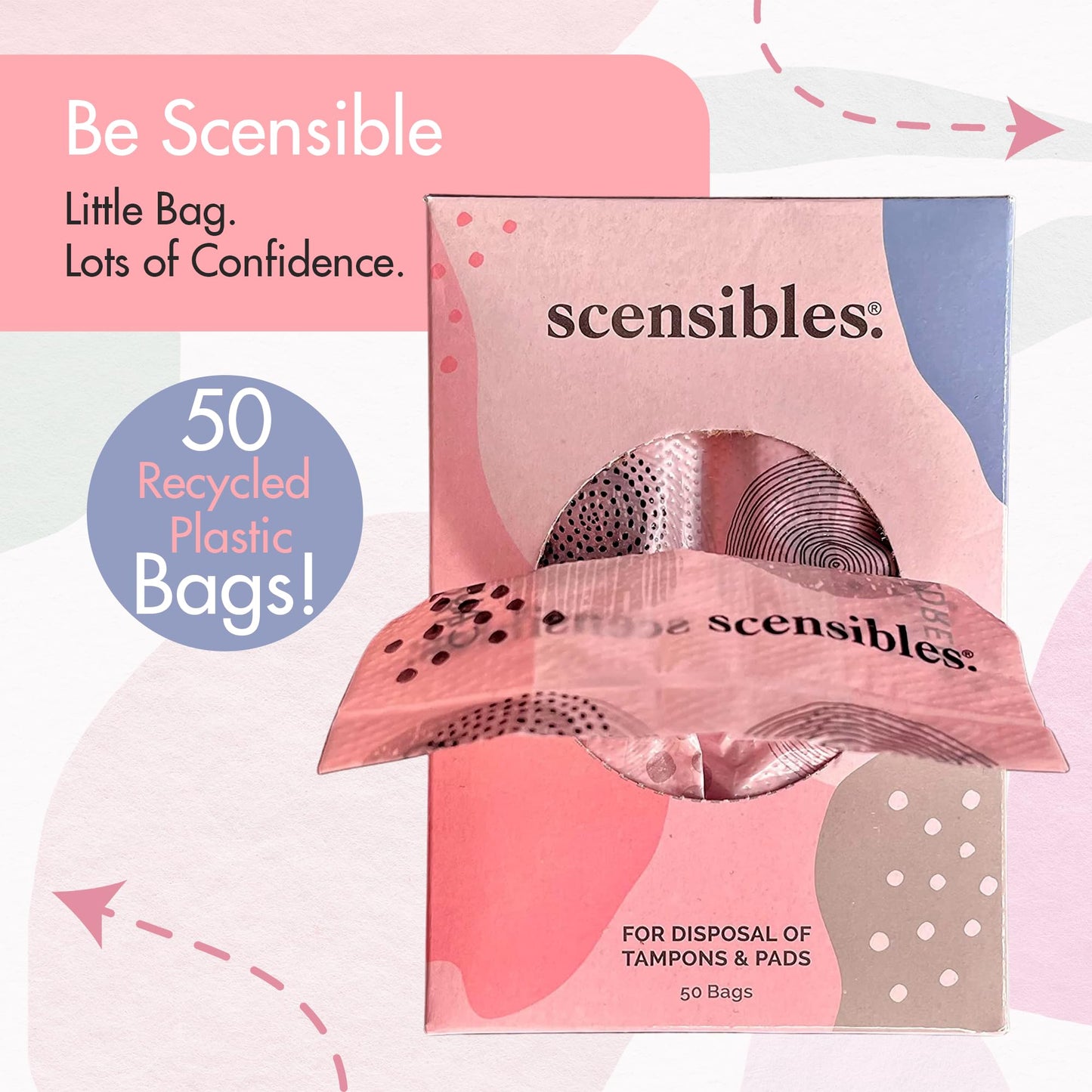 Scensibles Personal Care Disposal Bags (50 Count) - For Tampons, Pads, Liners, Condoms & More - Discreet, Hygienic & Odor-Reducing Disposal Solution