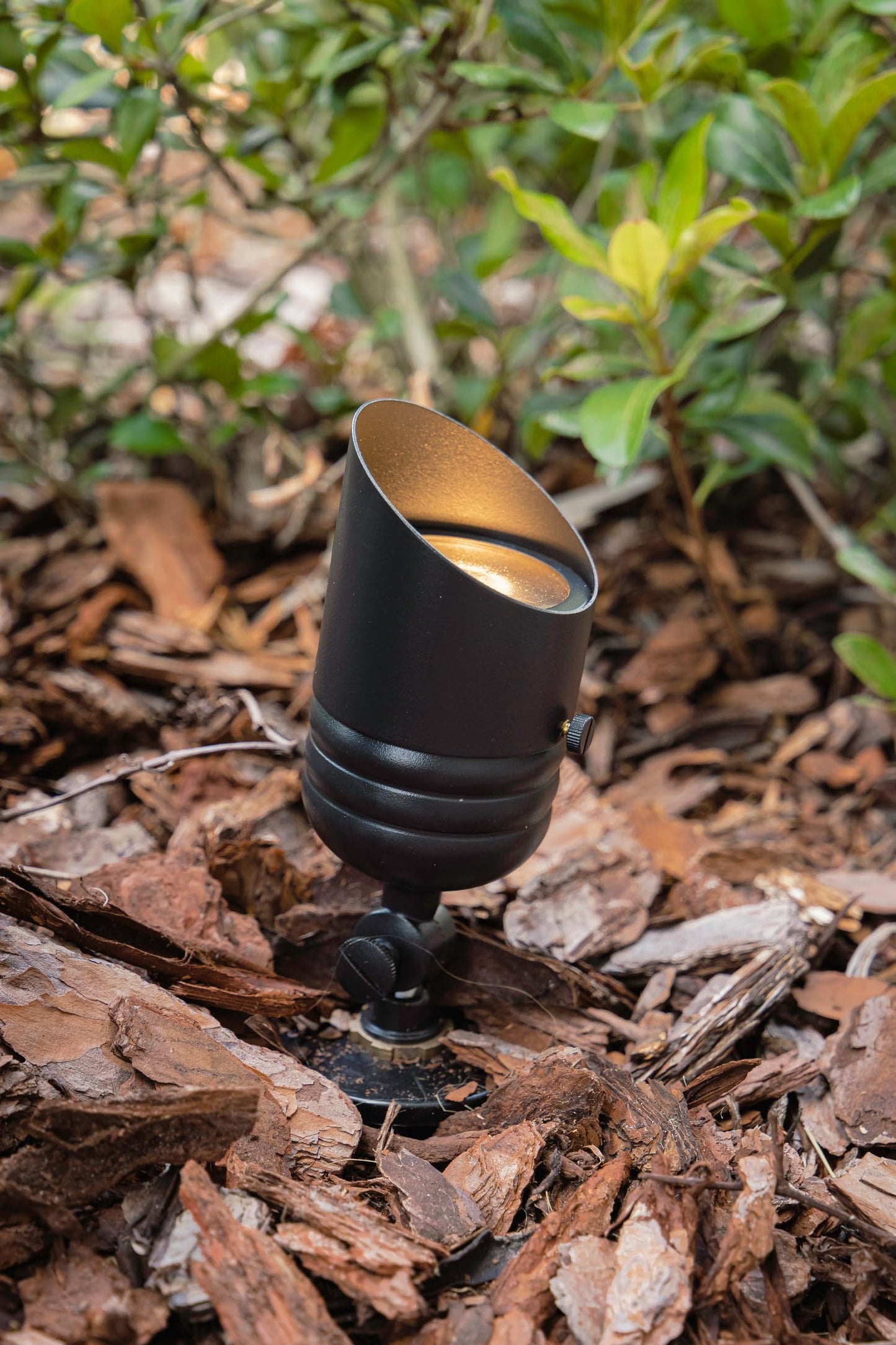 VOLT Brass Outdoor Spotlight, 12V, Black, with Ground Stake, Adjustable Angle, Weather Resistant