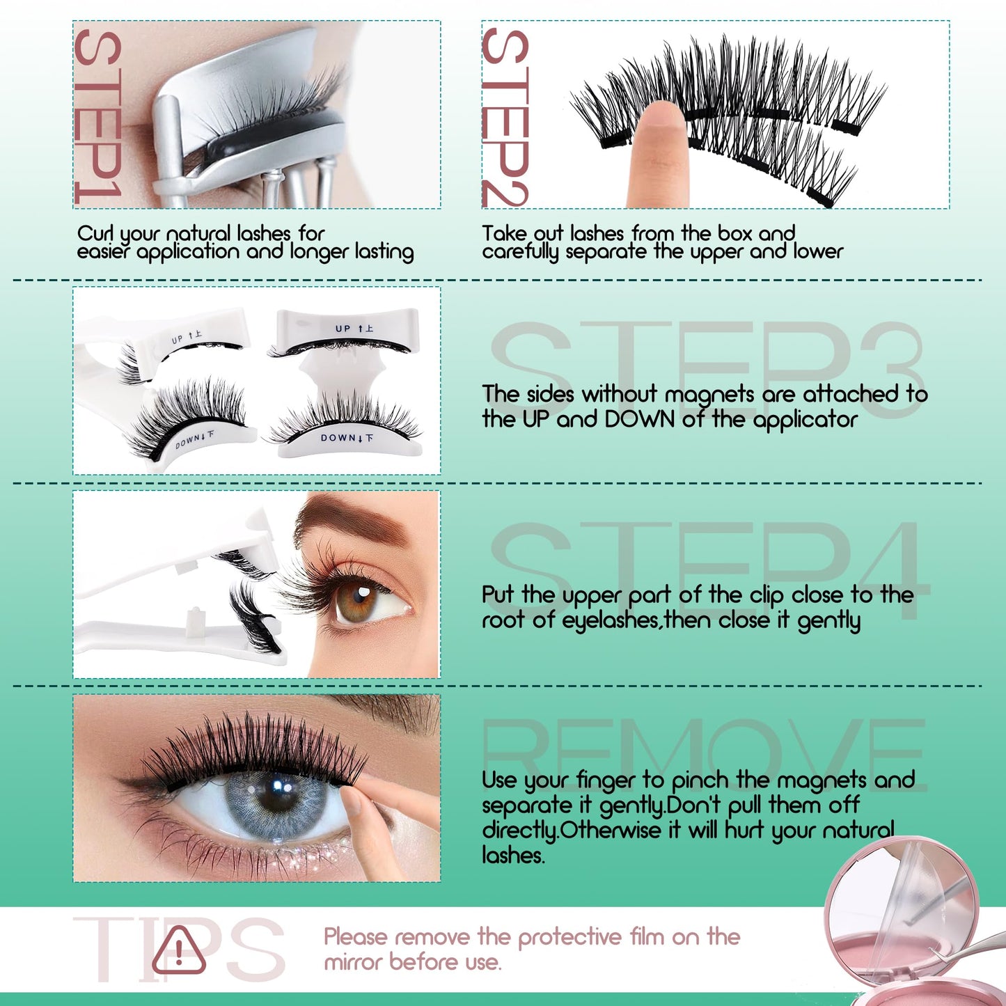 GEMERRY Magnetic Eyelashes with Applicator Natural Look Soft Magnetic Lashes No Glue No Eyeliner Needed Lash Applicator Tool Kit