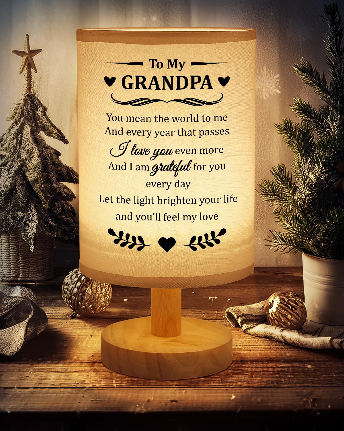 Souhoney Grandpa Gifts For Christmas From Granddaughter Grandson Table Bedside Lamp Decor For Birthday Grandpa Gifts Who Have Everything - Fabric Lamps Gray