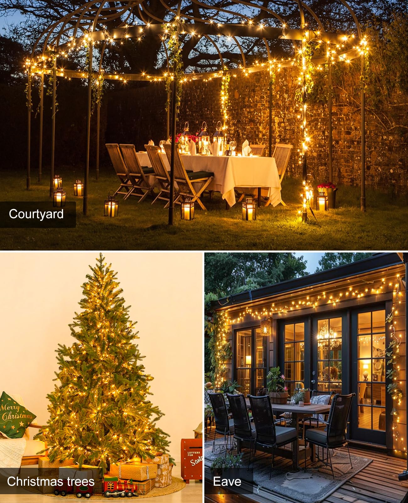 Xmasbokeh 40Ft 120 Led Christmas Lights Outdoor Warm White Christmas String Lights With 8 Modes & Waterproof Connectable Plug In Christmas Tree Lights For Indoor Bedroom Yard Holiday Decorations