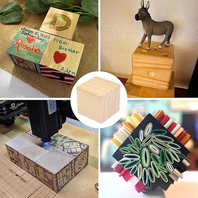 20 Packs Wooden Blocks for Crafts, 2.36 Inch Pine Wood Cubes, 6 x 6 x 6 cm Wooden Cubes for Paint, Stamp, Decorate, DIY Projects and Personalized Gifts,by GNIEMCKIN.