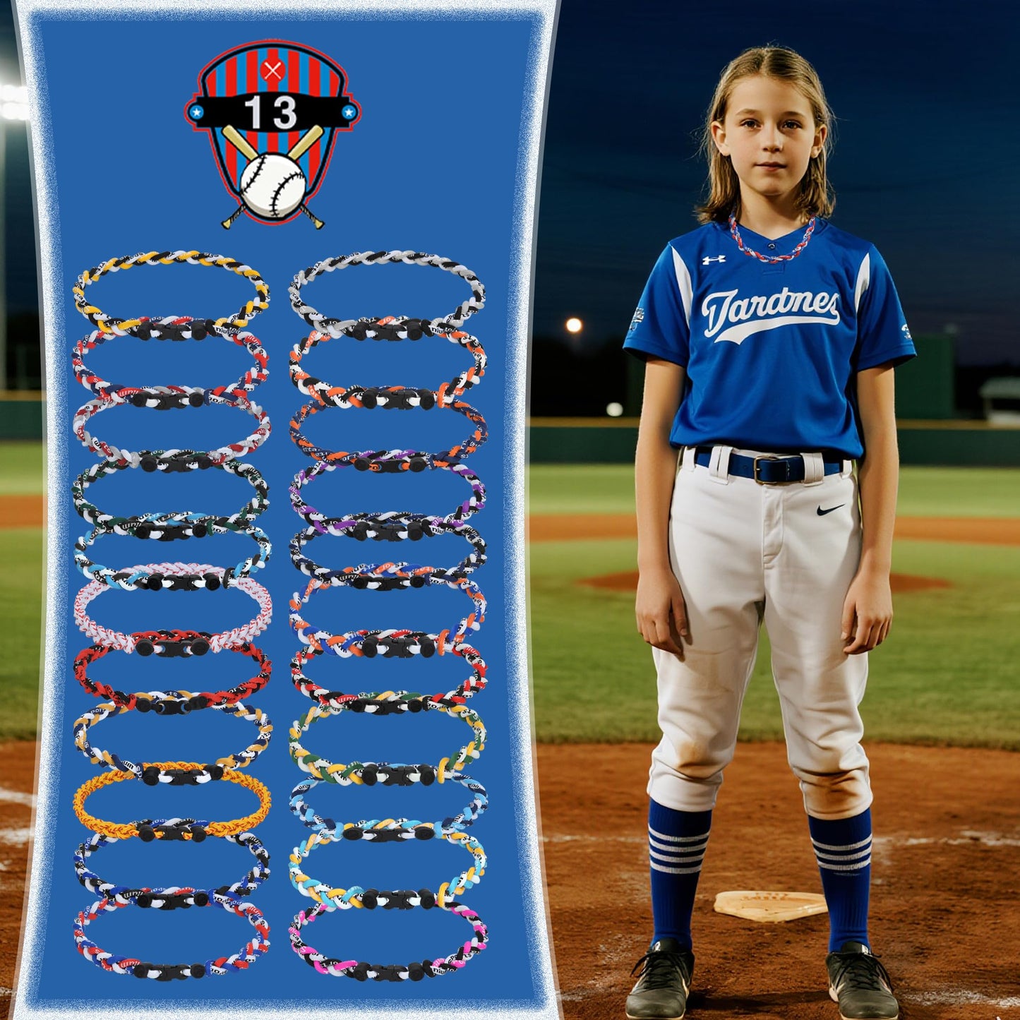 12Pack Baseball Necklaces for Boys, 18inches Braided Rope Tornado Titanium Sports Necklaces, Ideal for Baseball Team Gifts, Part