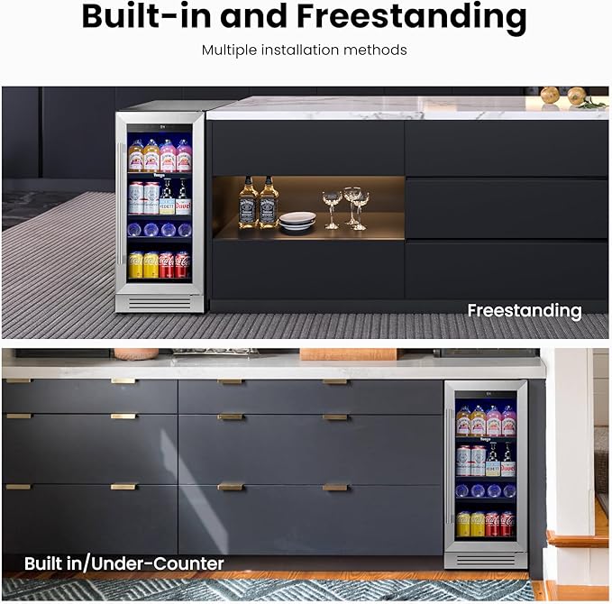 Yeego Beverage-Refrigerator,15 Inch Beverage Cooler 2PCS Small Wine Fridge Built-in or Freestanding with Auto Defrost, Mini Fridge with Glass Door for Bottles and Cans Beer/Soda/Water/Wine