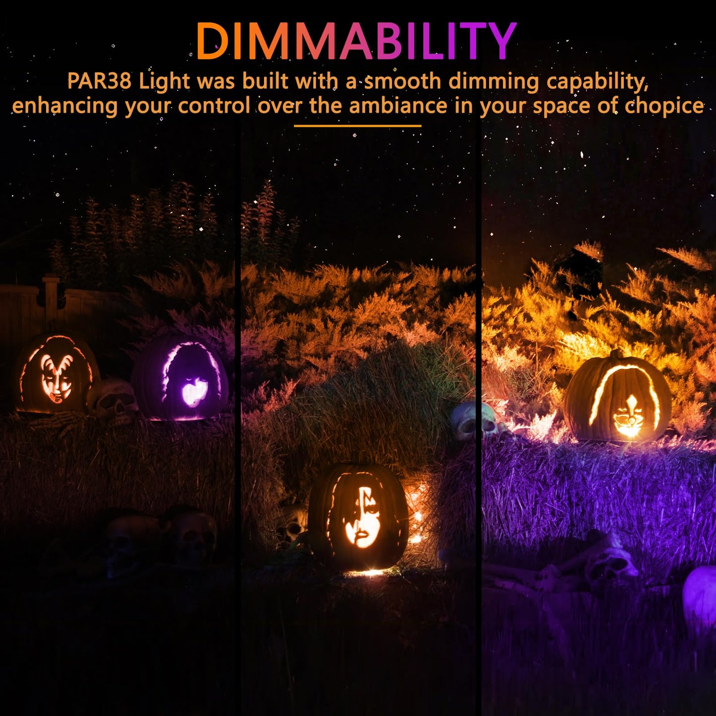 Gonhom Par38 Flood Lights Outdoor Dimmable Led Flood Light Bulbs 20W(Equivalent To 200W) E26 Base Outdoor Porch Holiday Lighting Led Flood Light Bulb For Halloween Christmas 4 Pack Orange Purple
