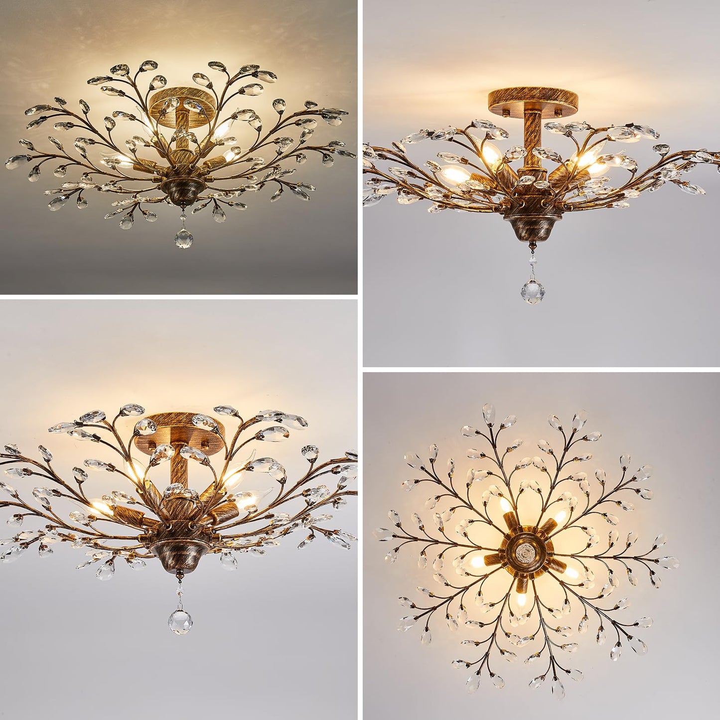Ganeed Vintage Crystal Chandelier 5-Light Ceiling Light Fixture Bronze 1004-5br for Living Room Dining Room Kitchen