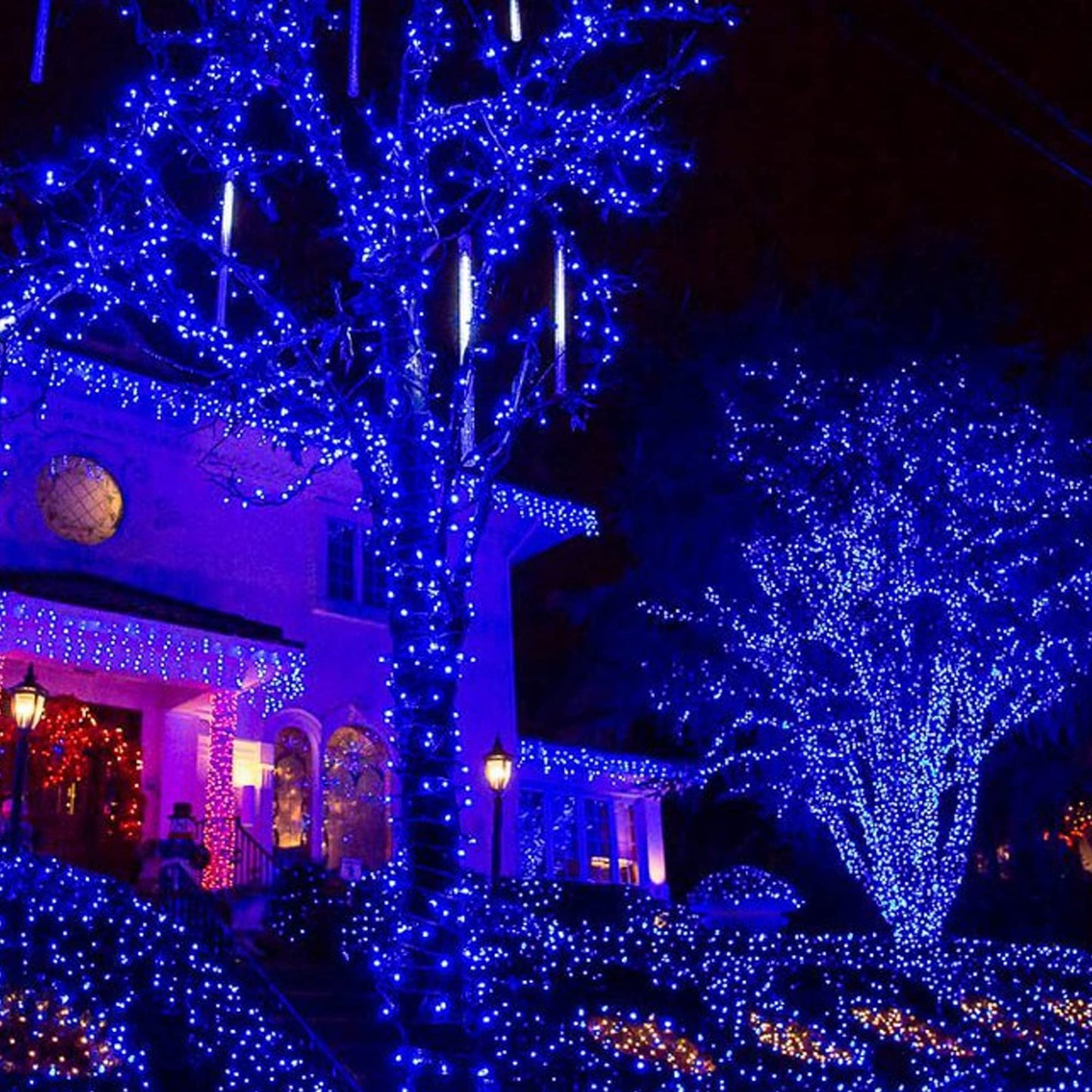 FUNPENY LED String Lights, 164FT, 500 Lights, 8 Modes, Waterproof, Green Wire, Blue & White for Indoor Outdoor Holiday Decor