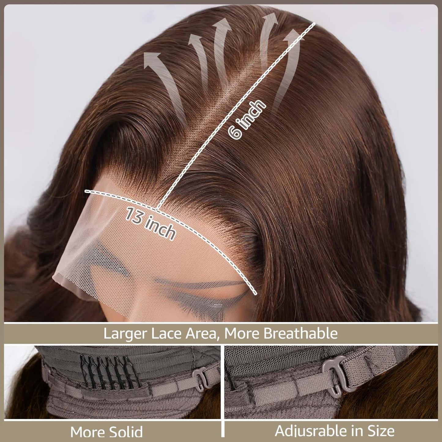 DOLLY PRETTY Chocolate Brown Lace Front Wig 13x6 Body Wave Lace Front Wigs Human Hair 200 Density Pre Plucked 4# Colored Wigs 24