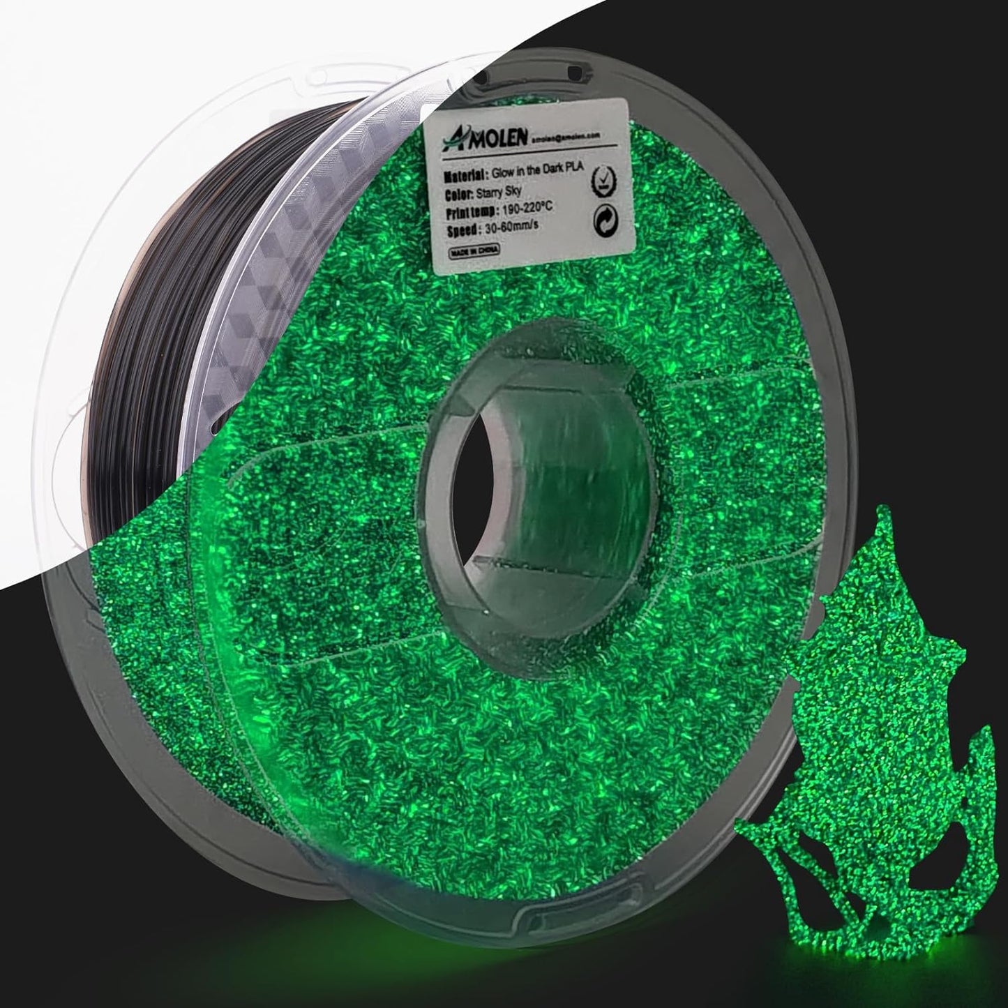 AMOLEN 3D Printer Filament, PLA Filament 1.75mm, Glow in The Dark Filament Green Starry Sky, Best with UV Lamps, Fit Most 3D FDM
