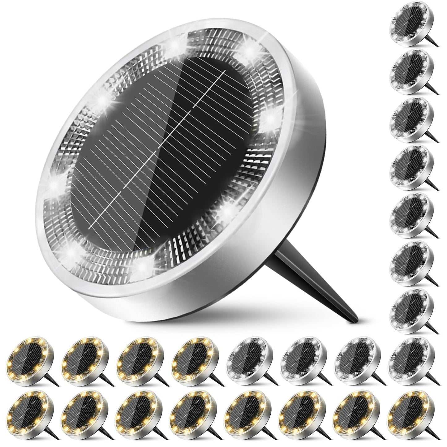 Peasur Solar Ground Lights Outdoor 24 Pack Flat Solar Powered Disc Lights Ip68 Waterproof Anti-Rust Landscape Lighting For Pathway Garden Lawn Walkway Landscape Driveway Warm White+Cool White