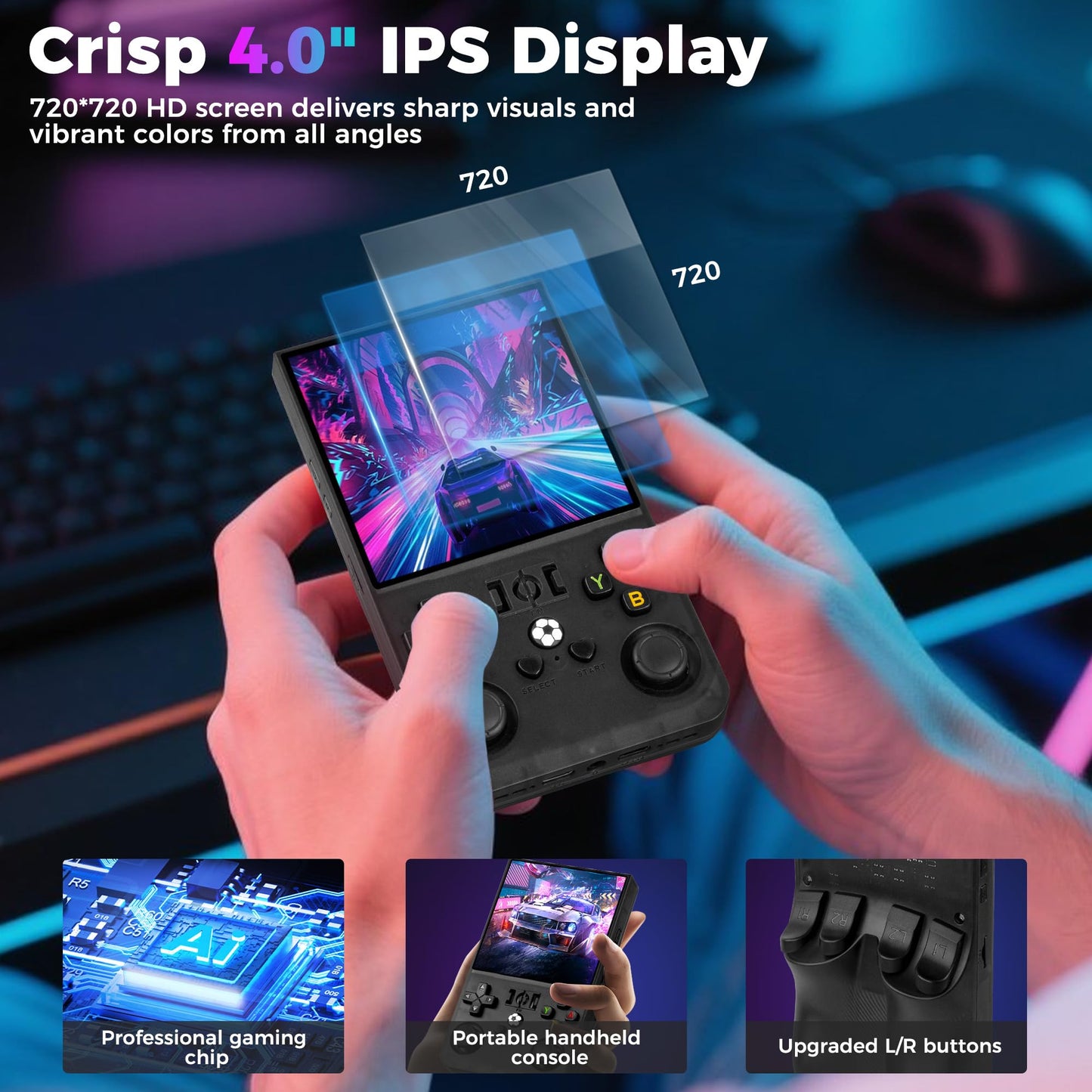 R36MAX Retro Game Console, Handheld Game Console with 4.0-in IPS HD Screen,Video Game Consoles with 64GB Memory, Portable Games Consoles with Storage Bag(Black)